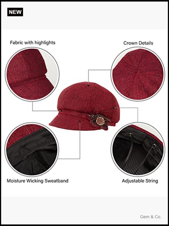Retro Newsboy Cap with Flower Buckle Adjustable Cotton Linen Visor Hat